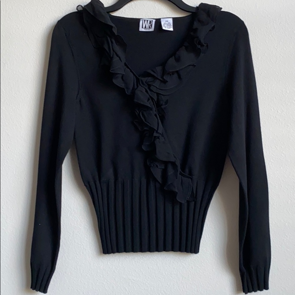 Silk & viscose ruffled deep v-neck sweater